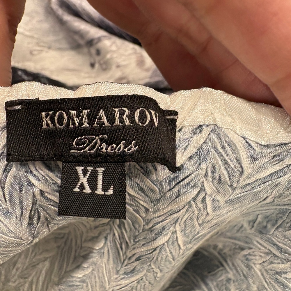 Komarov Women XL Dress Black White Leaf Print Lace Sleeve Handmade USA NEW - Picture 5 of 14